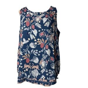 Chicos Blouse Womens Size 2 US L Blue Floral animal print Reversible Tank top